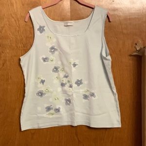 Liz Claiborne Lizwear Jeans blue watercolor floral sleeveless top, size XL